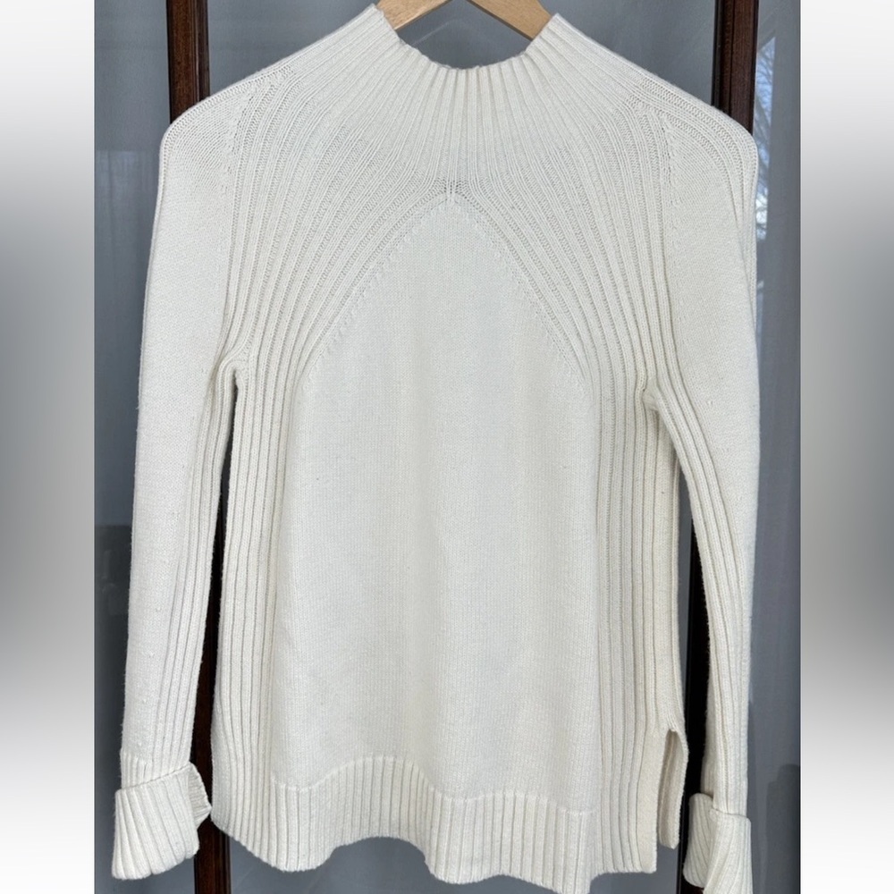 Talbots Sweater Merino Wool Small White Mock Neck‎ Lenzing Cotton Cream Grandma